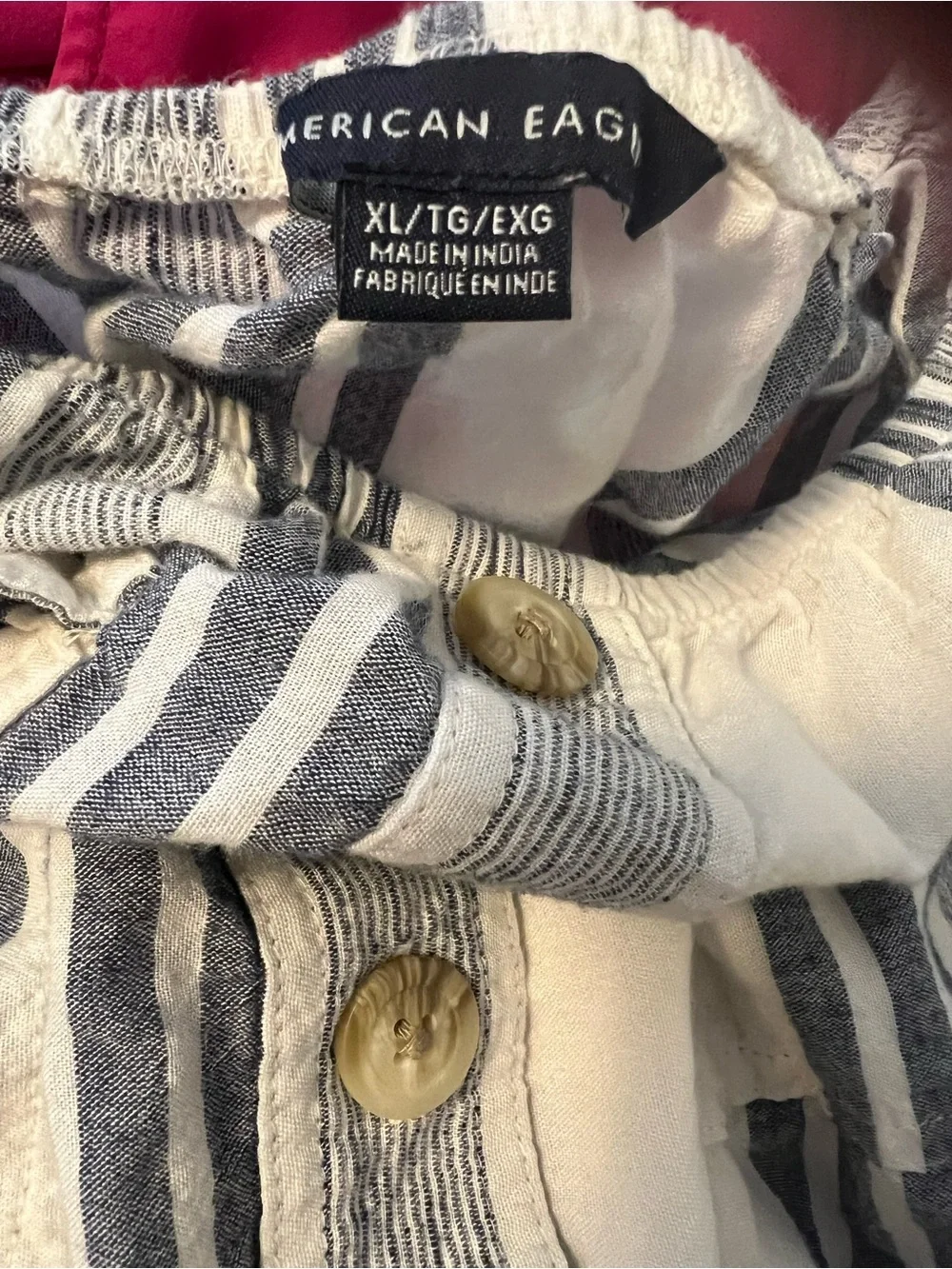American Eagle Outfitters White and Blue Striped Off-Shoulder Peplum Button Top - Picture 2 of 4